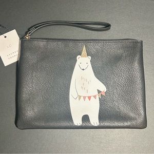 LC Lauren Conrad Black Wristlet Clutch with Bear Print